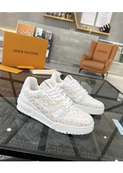 Louis Vuitton LV Trainer Monogram Leather Low Top Sneaker White Yellow 35To39To45