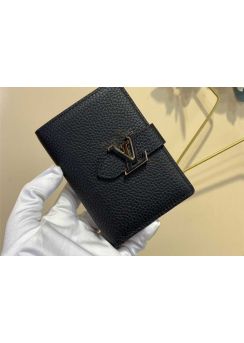 Louis Vuitton LV Vertical Compact Wallet Black Taurillon Leather M82144