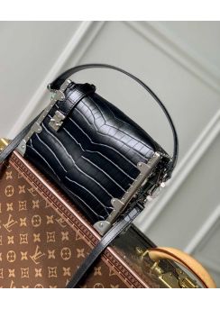 Louis Vuitton Side Trunk Top Handle Bag Black Crocodile Embossed Leather M21477 