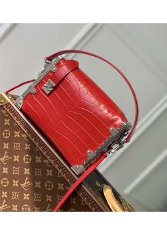 Louis Vuitton Side Trunk Top Handle Bag Red Crocodile Embossed Leather M21477