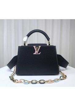 Louis Vuitton Capucines BB Handbag with Detachable Chain Black Leather M21643