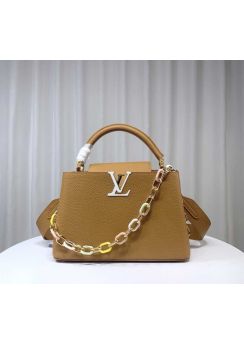 Louis Vuitton Capucines PM Handbag with Detachable Chain Brown Leather M21652 