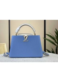 Louis Vuitton Capucines BB Tote Shoulder Bag Light Blue White Leather m21689 