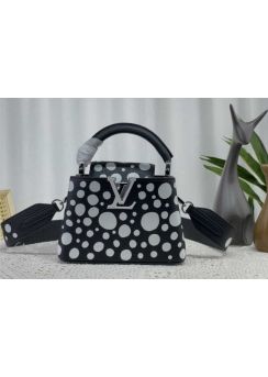 Louis Vuitton LVxYK Capucines Mini Tote Shoulder Bag Black White Calf Leather with Infinity Dots Print M21691