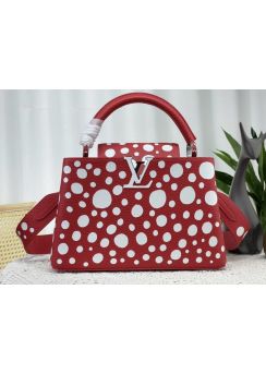 Louis Vuitton LVxYK Capucines PM Tote Shoulder Bag Red White Calf Leather with Infinity Dots Print M21691