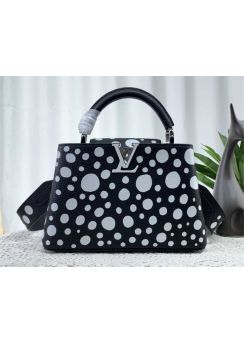 Louis Vuitton LVxYK Capucines BB Tote Shoulder Bag Black White Calf Leather with Infinity Dots Print M21691 