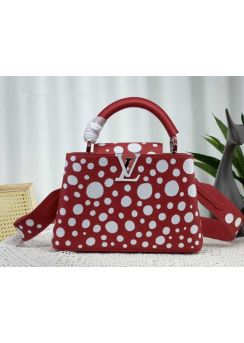 Louis Vuitton LVxYK Capucines BB Tote Shoulder Bag Red White Calf Leather with Infinity Dots Print M21691