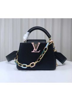 Louis Vuitton Capucines Mini Handbag with Detachable Chain Black Leather M21798