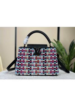 Louis Vuitton Capucines PM Tote Shoulder Bag Multicolor Woven Canvas M22270