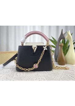 Louis Vuitton Capucines Mini Tote Shoulder Bag Black Leather m22375