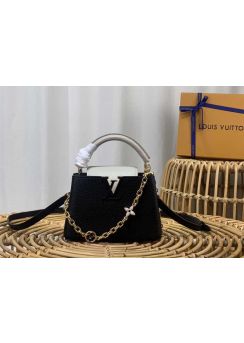 Louis Vuitton Capucines Mini Tote Shoulder Black Leather Bag  m22375 