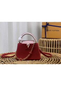 Louis Vuitton Capucines Mini Tote Shoulder Bag Red Leather m22375 