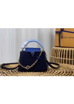 Louis Vuitton Capucines Mini Tote Shoulder Bag Blue Leather m22375 