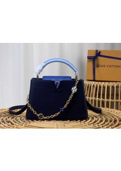Louis Vuitton Capucines BB Tote Shoulder Bag Blue Leather m22375