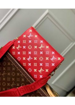 Louis Vuitton Coussin PM Shoulder Crossbody Bag Coquelicot Red Monogram Lambskin M22397 