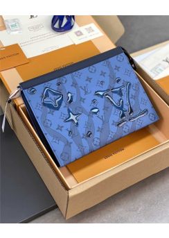 Louis Vuitton Pochette Voyage MM Pouch Clutch Bag Crystal Blue Monogram Aquagarden Canvas M22763