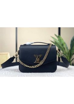 Louis Vuitton Oxford Lockme Shoulder Crossbody Bag with Padlock Black Grained Calf Leather M22792 