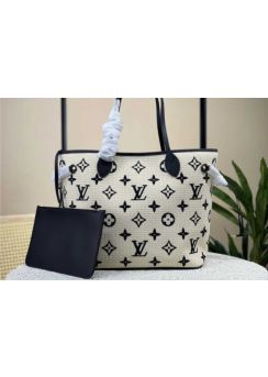 Louis Vuitton Neverfull MM Shopping Tote Bag Off White Raffia Like Cotton M22838