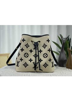 Louis Vuitton Neonoe MM Bucket Shoulder Bag Beige Raffia Like Cotton M22852
