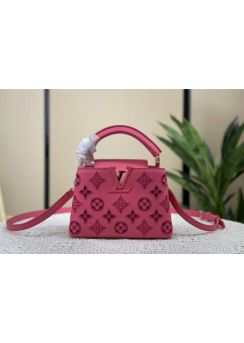 Louis Vuitton Capucines Mini Tote Shoulder Bag Fuchsia Pink Monogram Cutout Lace Leather M22863