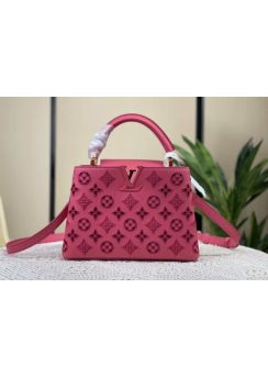 Louis Vuitton Capucines BB Tote Shoulder Bag Fuchsia Pink Monogram Cutout Lace Leather M22863