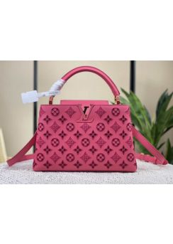 Louis Vuitton Capucines PM Tote Shoulder Bag Fuchsia Pink Monogram Cutout Lace Leather M22863