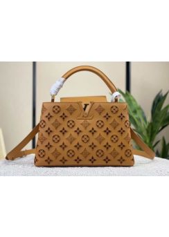 Louis Vuitton Capucines PM Tote Shoulder Bag Brown Monogram Cutout Lace Leather M22863