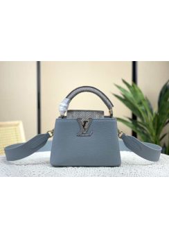 Louis Vuitton Capucines Mini Bag with Python Flap Light Blue Calf Leather m22876