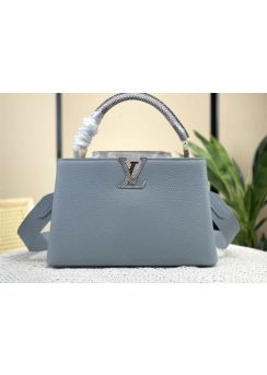 Louis Vuitton Capucines PM Bag with Python Flap Light Blue Calf Leather m22876 