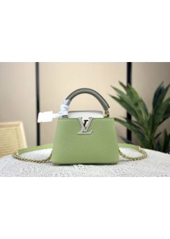 Louis Vuitton Capucines Mini Tote Shoulder Bag Mint Green Grained Calf Leather M22916 