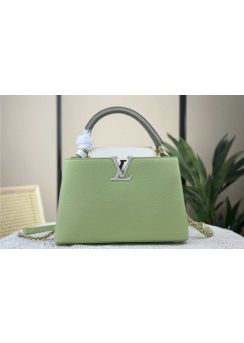 Louis Vuitton Capucines PM Tote Shoulder Bag Mint Green Grained Calf Leather M22916 