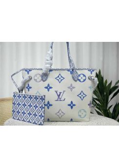 Louis Vuitton Neverfull MM Shopping Tote Bag Blue Monogram Canvas m22979
