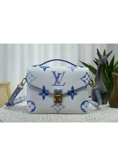 Louis Vuitton Pochette Metis MM Top Handle Crossbody Bag Blue Monogram Canvas M23055