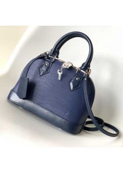 Louis Vuitton Alma BB Top Handle Crossbody Bag Blue Epi Leather M41160 