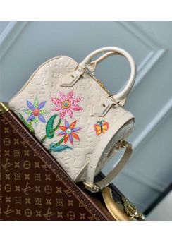 Louis Vuitton LVxYK Speedy Bandouliere 25 Tote Shoulder Bag with Flower Marquetry White Leather M46415 