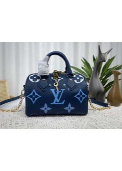 Louis Vuitton Speedy Bandouliere 20 Travel Bag Blue Monogram Embossed Leather M46517