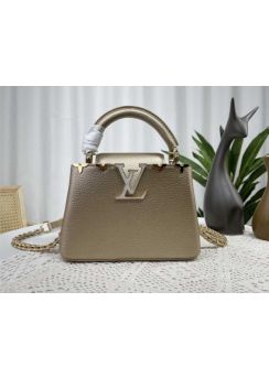 Louis Vuitton Capucines Mini Tote Shoulder Bag Rose Gold Grained Calf Leather m48865 