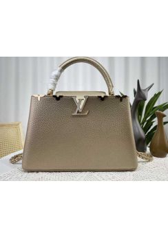 Louis Vuitton Capucines PM Tote Shoulder Bag Rose Gold Grained Calf Leather m48865 