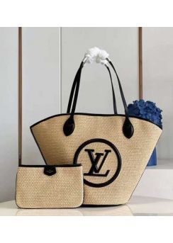 Louis Vuitton Saint Jacques Synthetic Knitted Raffia Beach Bag Caramel Black M59963 