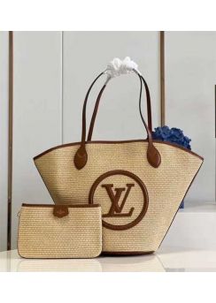 Louis Vuitton Saint Jacques Synthetic Knitted Raffia Beach Bag Caramel Brown M59963