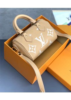 Louis Vuitton Nano Speedy Shoulder Bag Beige White Monogram Leather M81913