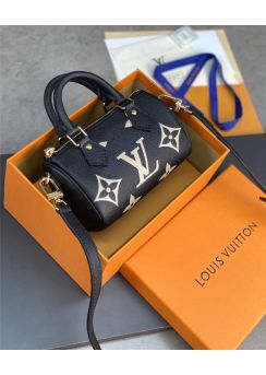 Louis Vuitton Nano Speedy Shoulder Bag Black Beige Monogram Leather M81913 