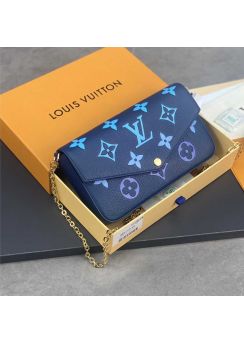 Louis Vuitton Felicie Pouchette LV Gradient Chain Shoulder Bag Blue Monogram Leather M82349 