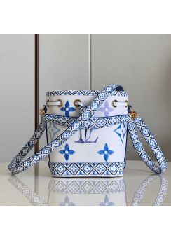 Louis Vuitton Nano Noe Mini Drawstring Bucket Shoulder Bag Blue Monogram Canvas M82386 