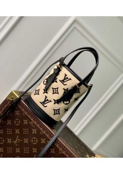 Louis Vuitton Nano Bucket Tote Bag Black Monogram Lotus Cotton M82418 