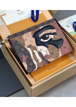 Louis Vuitton Pochette Voyage Clutch with Abstract Eye Multicolor Monogram Leather bag M82589