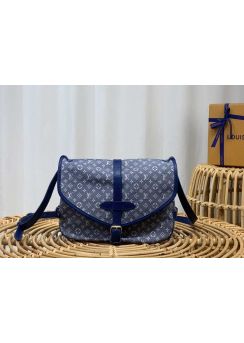 Louis Vuitton 2006 Monogram Miniline Saumur Shoulder Crossbody Bag Denim Blue M95227 