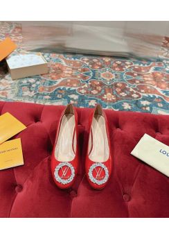 Louis Vuitton Madeleine Ballet Flat with Crystal LV Initials Red Patent Leather 35To41
