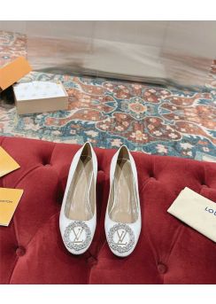Louis Vuitton Madeleine Ballet Flat with Crystal LV Initials White Patent Leather 35To41