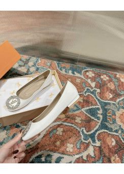 Louis Vuitton Met White Patent Leather Ballet Flats with Crystal LV Initials 35To41